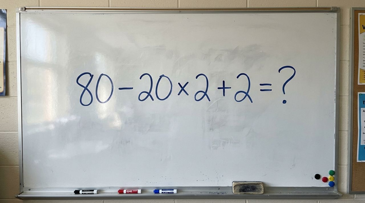 Não precisa de calculadora, apenas lembrar uma regra: 80 − 20 × 2 + 2