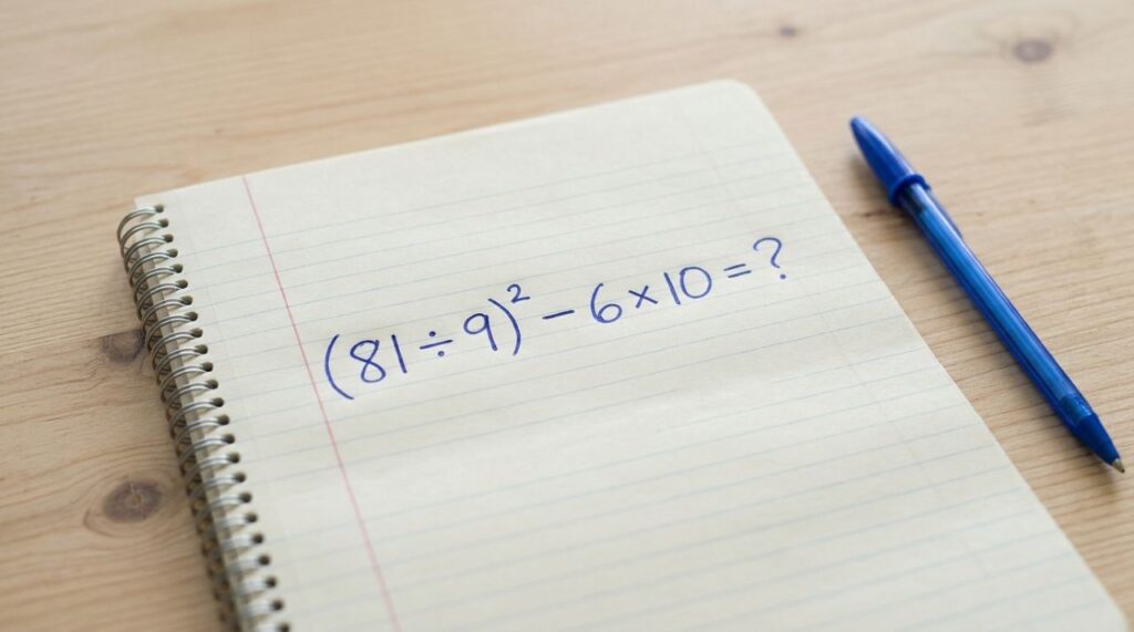 Quem decorava a tabuada na escola consegue encontrar o resultado de (81 ÷ 9)² − 6 × 10 sem fazer rascunho?
