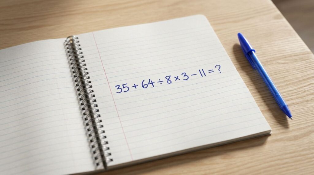 Seu cérebro consegue resolver esta expressão sem calculadora? 35 + 64 ÷ 8 × 3 − 11
