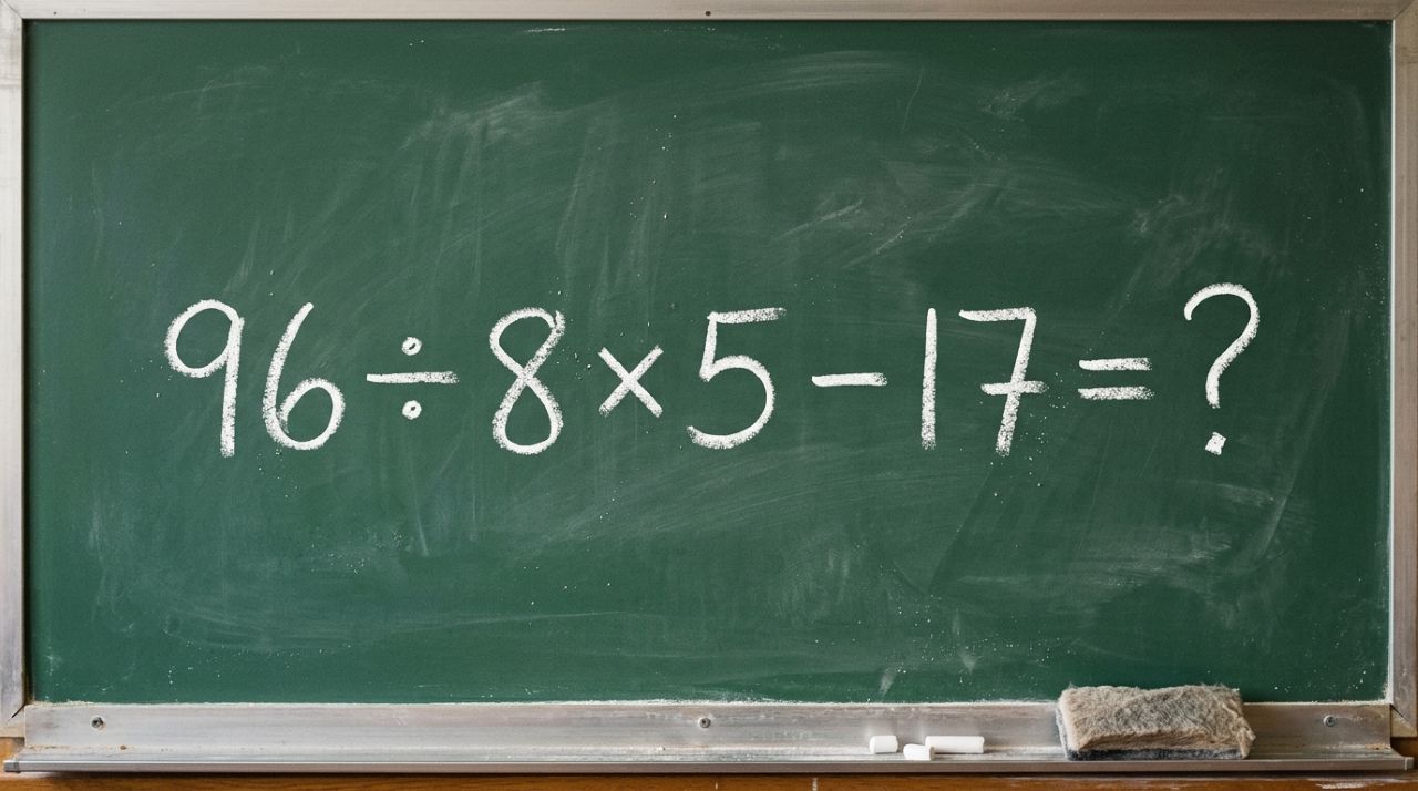 Parece uma conta de criança, mas a ordem dos sinais muda tudo: 96 ÷ 8 × 5 − 17