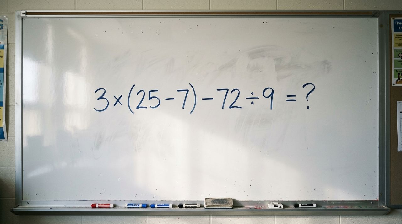 Se sua tabuada ainda está em dia, tente resolver 3 × (25 − 7) − 72 ÷ 9 sem calculadora e descubra se você domina a matemática básica