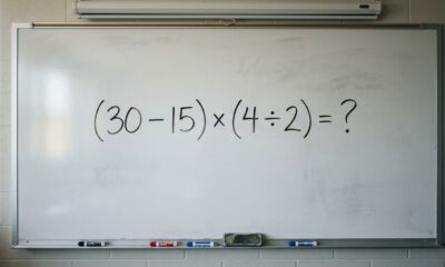 Se você lembra das aulas de matemática, resolva: (30 −15) × (4 ÷ 2)