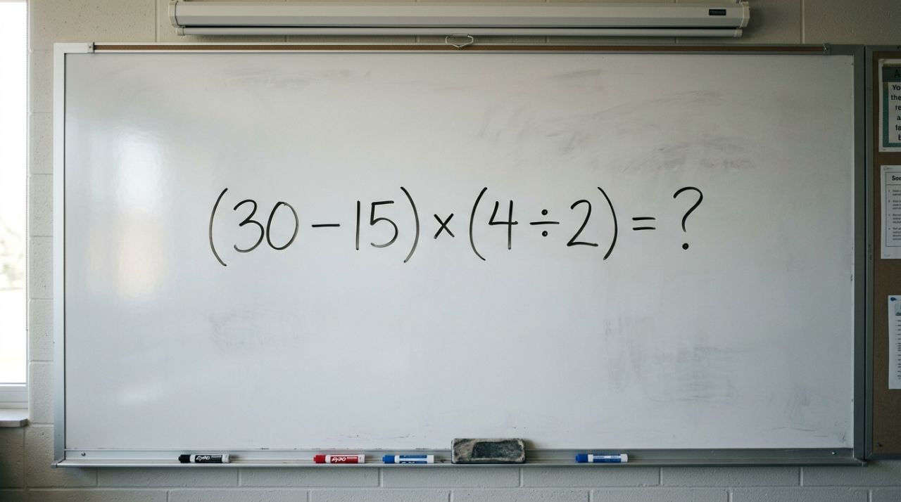 Se você lembra das aulas de matemática, resolva: (30 −15) × (4 ÷ 2)