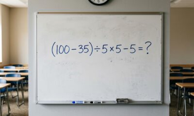 Sem calculadora, prove que ainda lembra da matemática básica: (100 – 35) ÷ 5 × 5 – 5