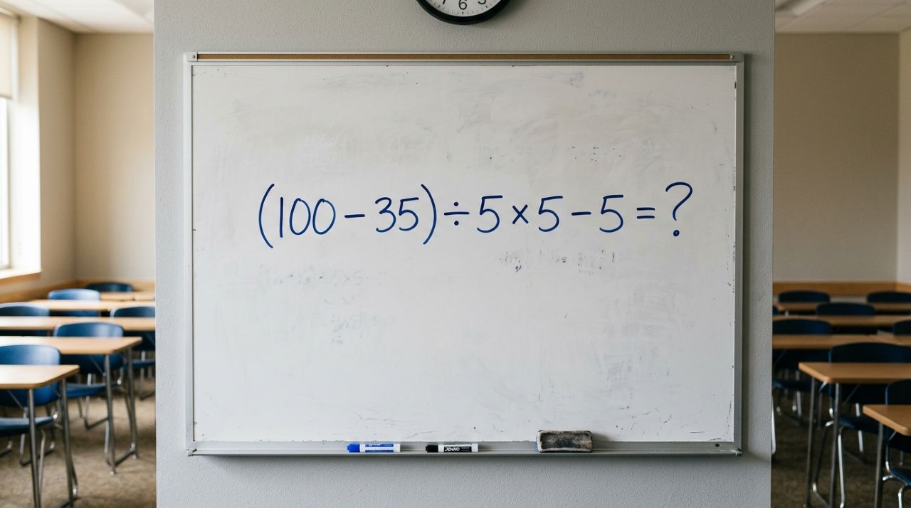 Sem calculadora, prove que ainda lembra da matemática básica: (100 – 35) ÷ 5 × 5 – 5