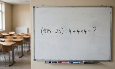 A maioria começa pela parte errada: (105 – 25) ÷ 4 + 4 × 4