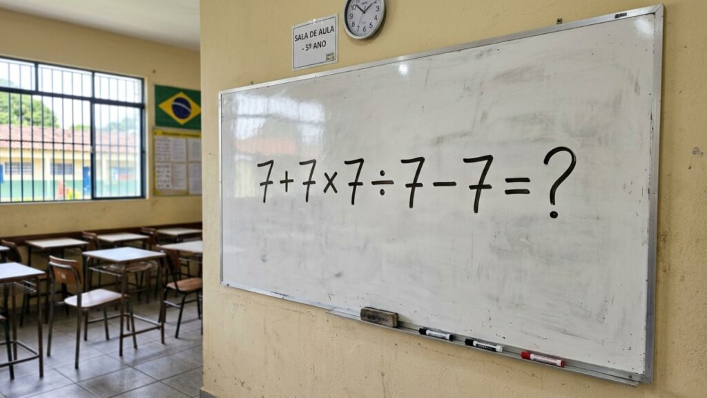 Só adultos que aprenderam essa regra na escola conseguem acertar 7 + 7 × 7 ÷ 7 − 7?