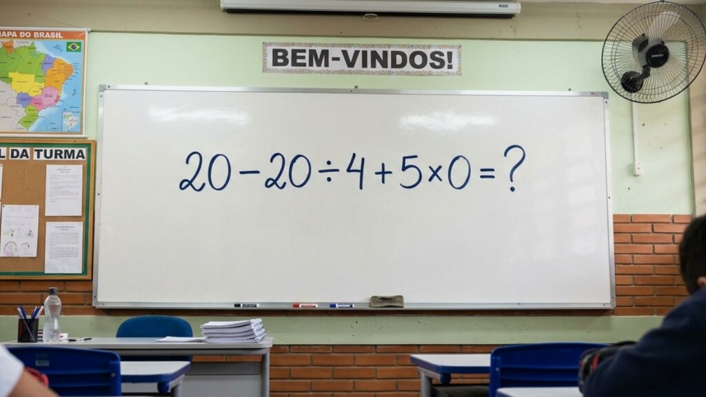Quem estudou matemática na escola deveria saber resolver: 20 − 20 ÷ 4 + 5 × 0