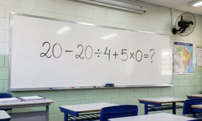Quem estudou matemática na escola deveria saber resolver: 20 − 20 ÷ 4 + 5 × 0