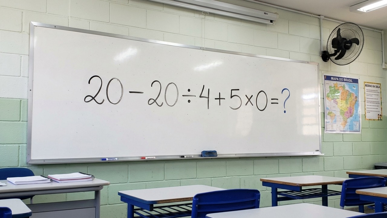 Quem estudou matemática na escola deveria saber resolver: 20 − 20 ÷ 4 + 5 × 0