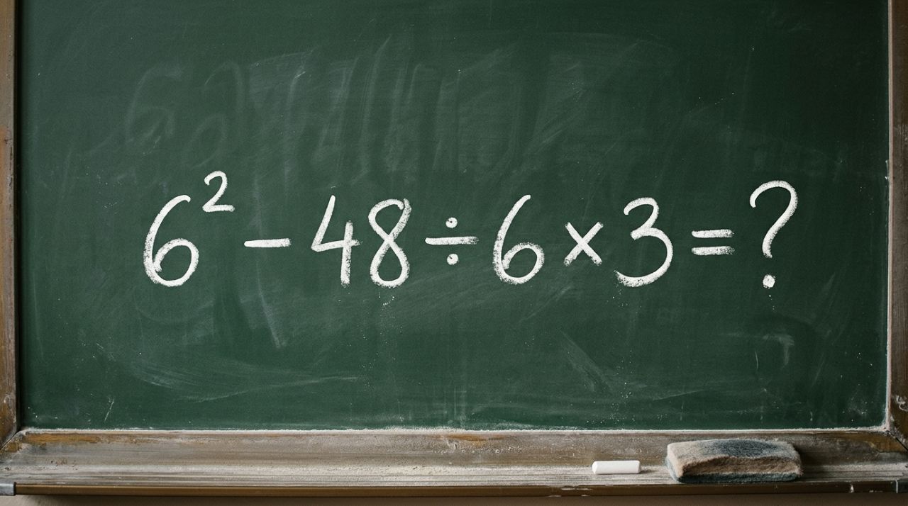 O quadrado do número 6 esconde uma pegadinha que pode confundir adultos na expressão 6² − 48 ÷ 6 × 3