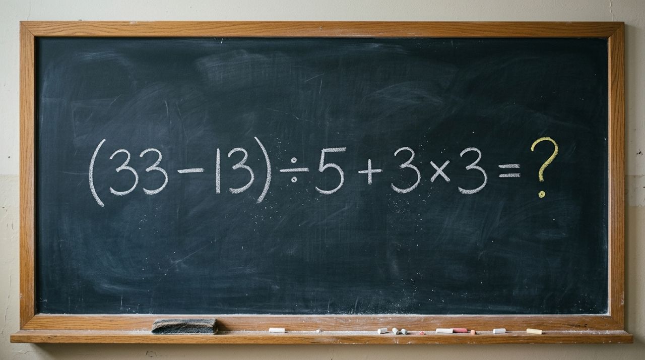 A maioria começa pela parte errada: (33 – 13) ÷ 5 + 3 × 3
