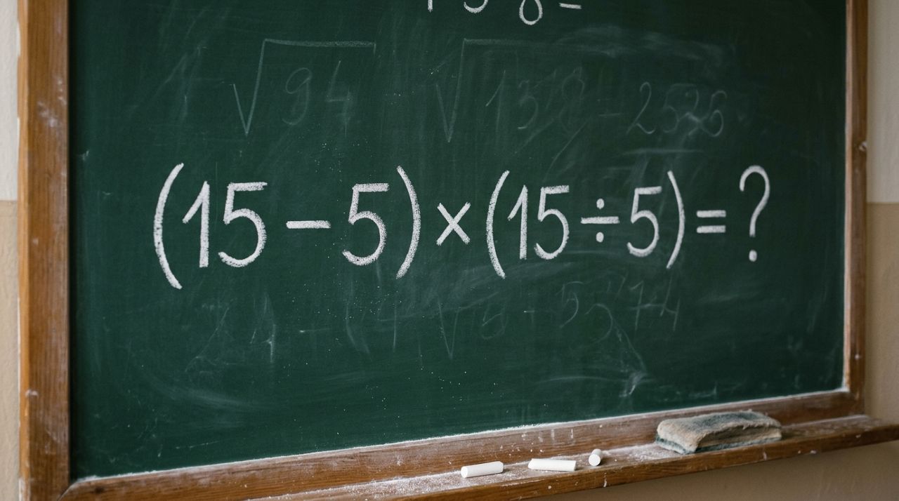 Se você lembra das aulas de matemática, resolva: (15 − 5) × (15 ÷ 5)