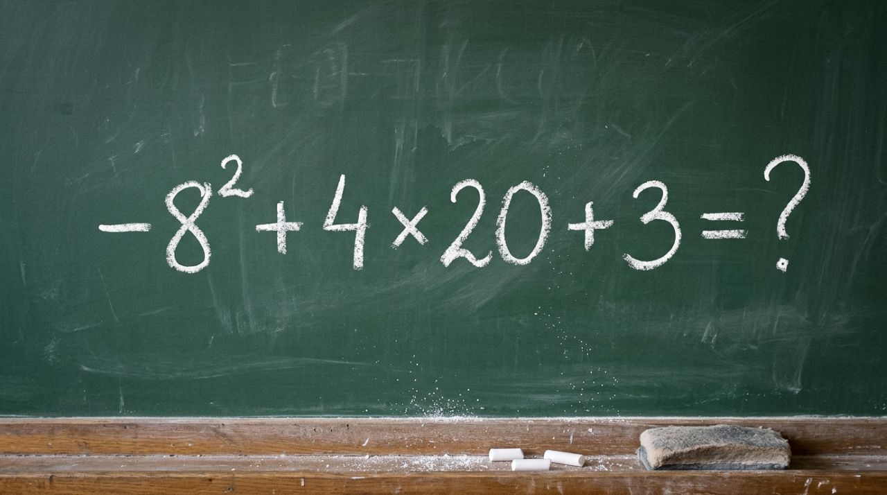 O desafio matemático que parece impossível de errar: quanto vale −8² + 4 × 20 + 3 sem usar calculadora?