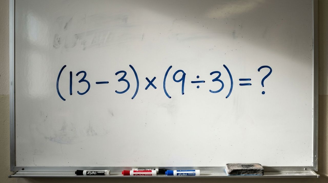 Se você lembra das aulas de matemática, resolva: (13 − 3) × (9 ÷ 3)