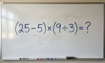 Se você lembra das aulas de matemática, resolva: (25 − 5) × (9 ÷ 3)