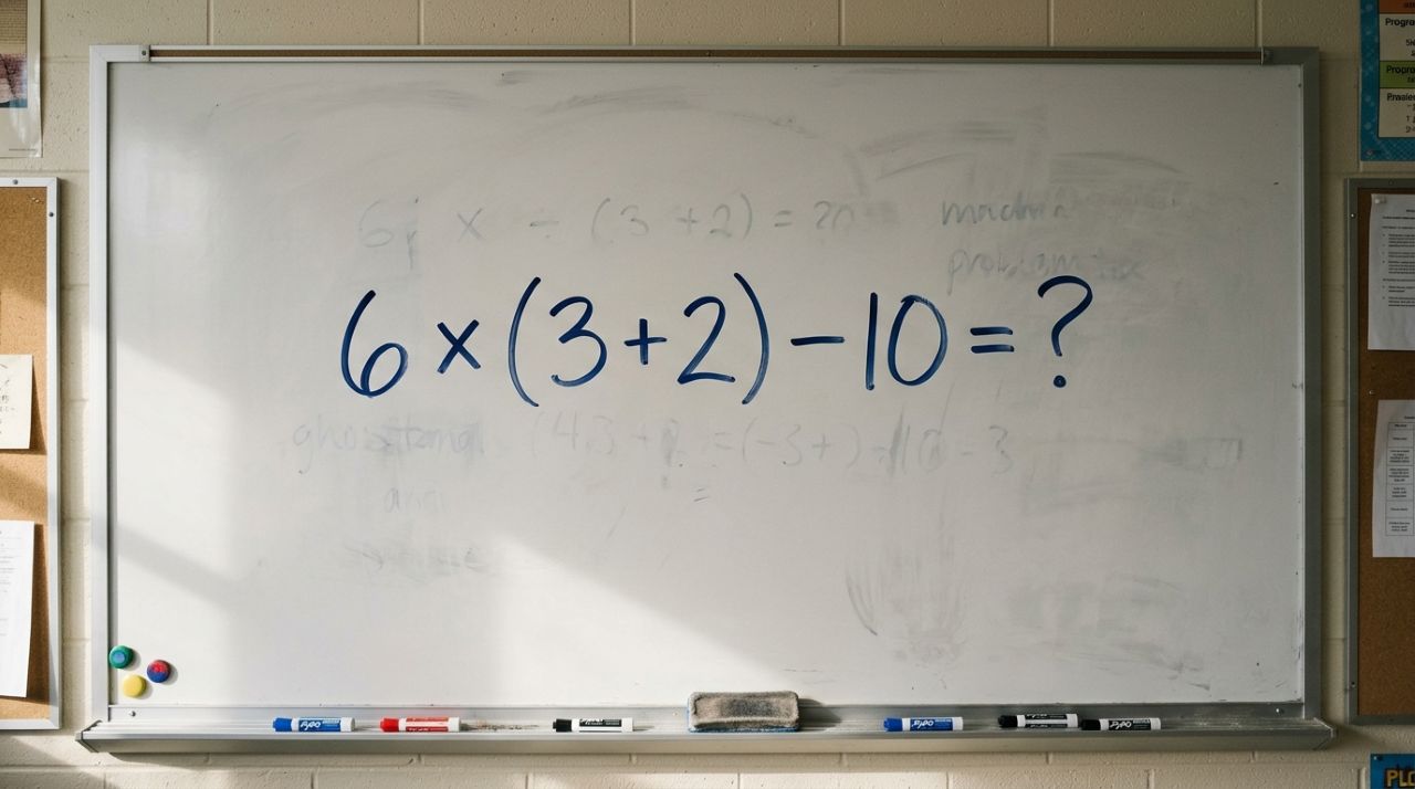 Você consegue descobrir o resultado sem calculadora? 6 × (3 + 2) − 10