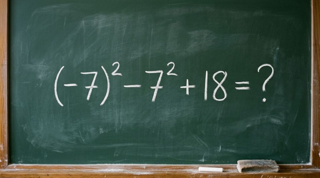 Quem estudou matemática nos anos 80 e 90 consegue resolver (−7)² − 7² + 18 sem confundir os sinais?