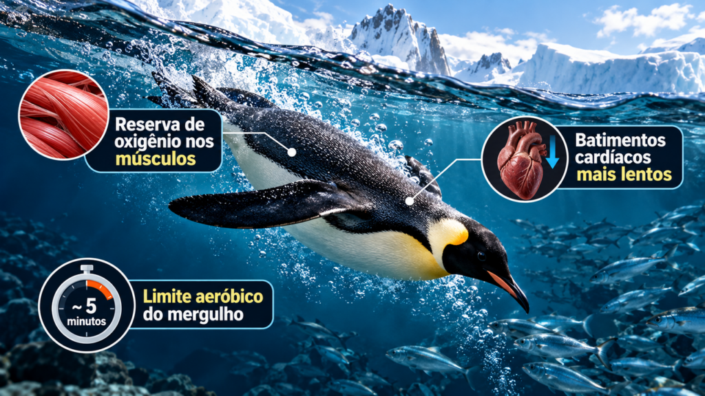 O segredo dos pinguins para mergulhar em busca de alimento sem respirar durante vários minutos e como o armazenamento de oxigênio nos músculos ajuda essas aves a explorar as profundezas do oceano