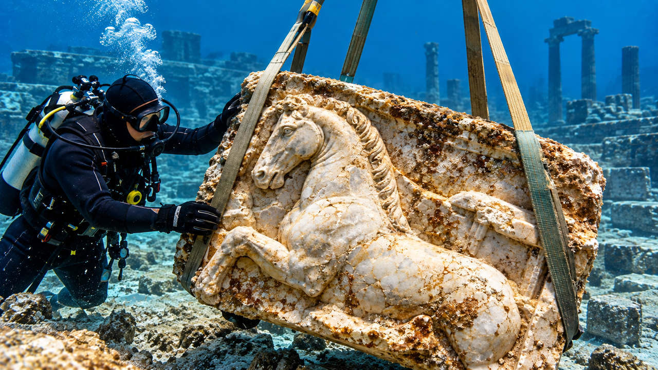 Mergulhadores encontram a 9 metros de profundidade um cavalo de 2.500 anos ligado ao colossal Templo de Zeus