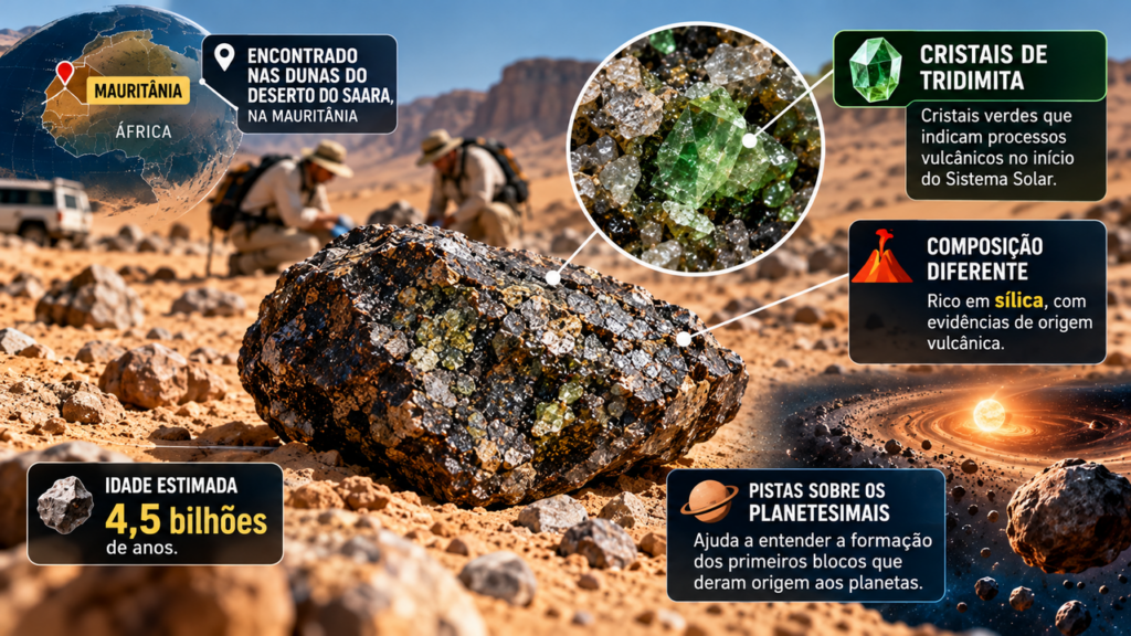 Meteorito de quase 4 bilhões de anos é encontrado no deserto e, décadas depois, cientistas descobrem minerais que ajudam a explicar como os primeiros planetas se formaram