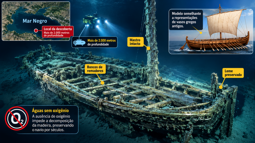 Após 2.400 anos, um navio naufragado no Mar Negro volta a intrigar pesquisadores que tentam descobrir como uma embarcação tão antiga conseguiu permanecer preservada durante tantos séculos