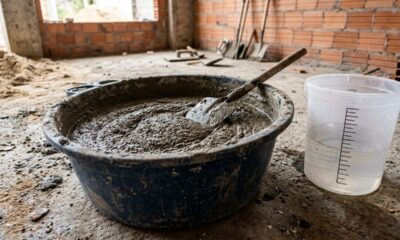 Pedreiros afirmam: “Misturar um saco de 40 kg de argamassa de reparo com cerca de 6 a 8 litros de água pode ajudar a alcançar a consistência certa para aplicação”