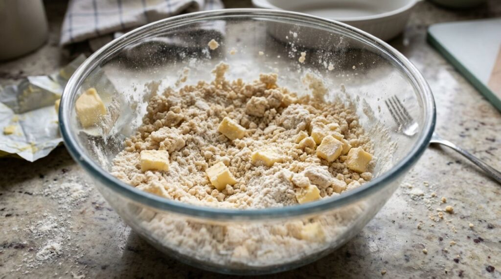 Chefs de cozinha afirmam: “Para o empadão de frango ficar com a massa que desmancha na boca, não sove como se fosse pão, mas misture rapidamente a farinha com manteiga gelada”