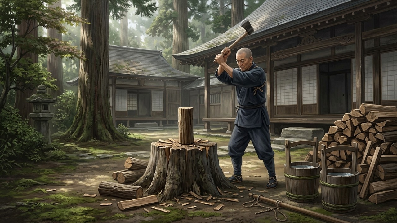 Provérbio japonês sobre a felicidade: “Antes da iluminação, corte lenha e carregue água; depois da iluminação, continue cortando lenha e carregando água” um ensinamento sobre encontrar paz nas tarefas mais simples