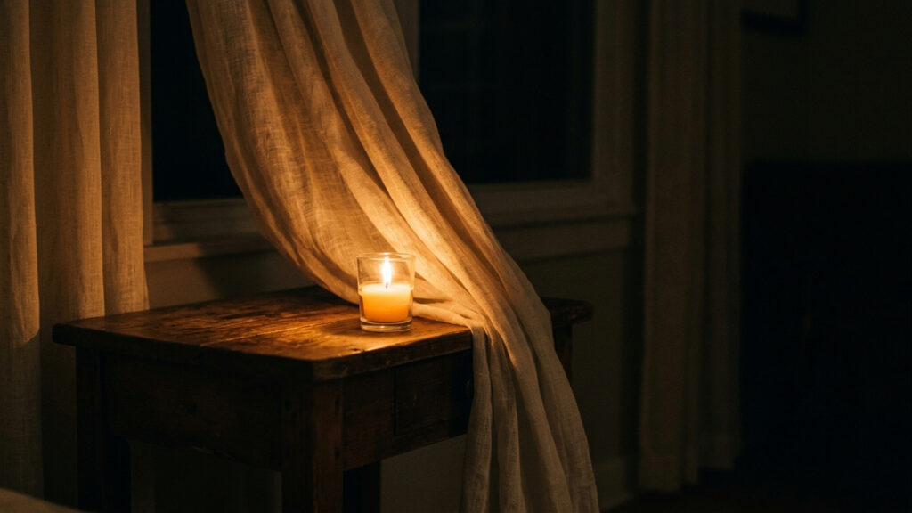 Moradora deixa vela acesa para Nossa Senhora a noite toda e bombeiros explicam o risco de deixar a chama perto de cortina