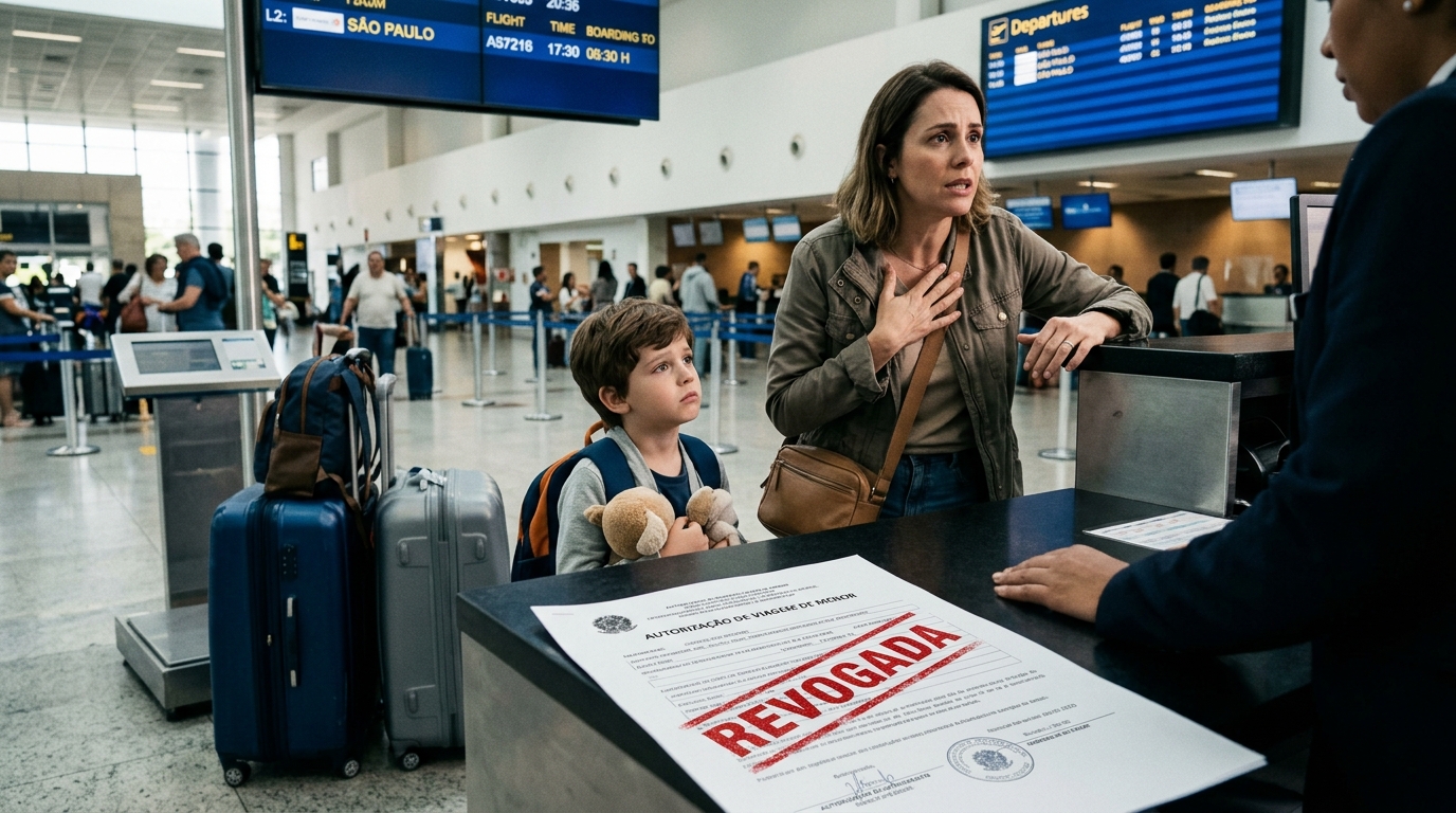 Mãe e filho estavam prestes a embarcar para o Brasil quando descobriram que o pai havia revogado a autorização de viagem; agora, ele terá que indenizá-los