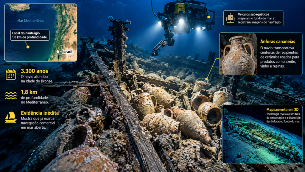 Robôs encontram no fundo do Mediterrâneo um naufrágio cananeu de 3.300 anos com a carga intacta a quase 2 km de profundidade