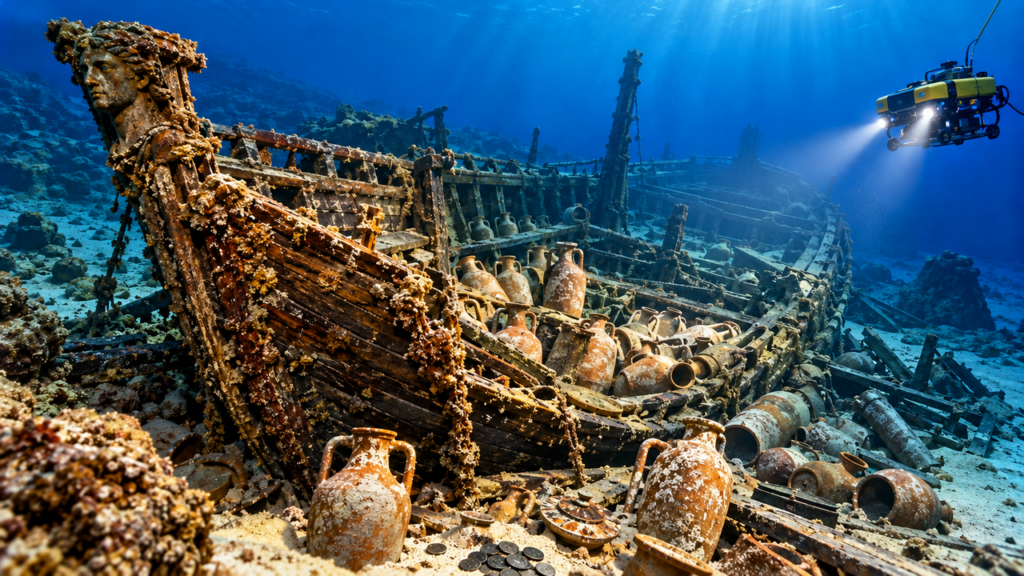 Oito navios mercantes da era romana são encontrados no fundo do mar do Mediterrâneo com ânforas, moedas e artefatos preservados por quase 2 mil anos