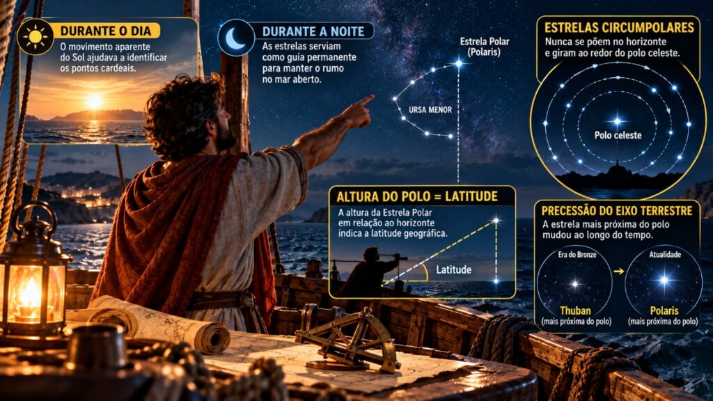 Marinheiros da Antiguidade navegavam durante a noite usando estrelas e constelações para encontrar o caminho em meio ao mar aberto
