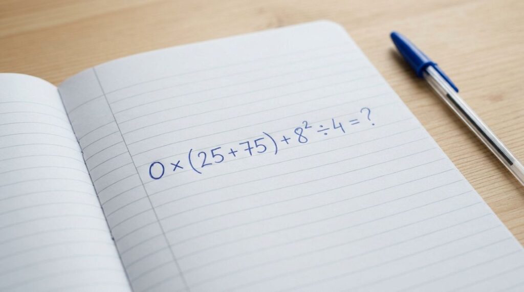 A pegadinha do zero aparece em 0 × (25 + 75) + 8² ÷ 4 e desafia quem responde antes de pensar