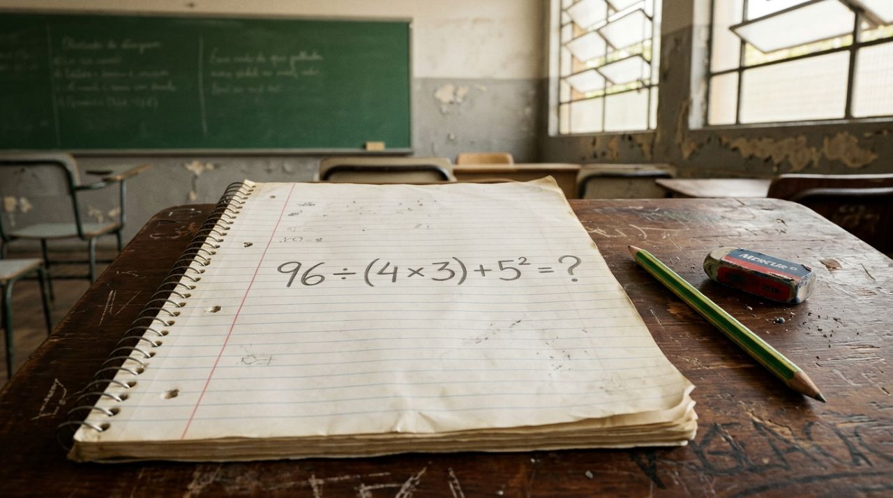 Quem estudou matemática antes dos anos 2000 consegue resolver 96 ÷ (4 × 3) + 5² sem usar calculadora e sem errar a ordem das operações?