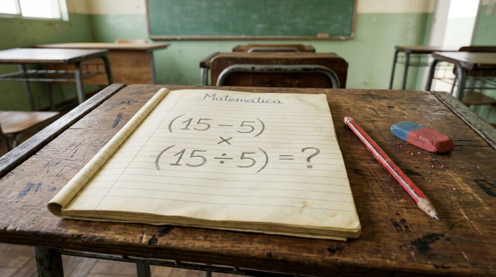 Se você lembra das aulas de matemática, resolva: (15 − 5) × (15 ÷ 5)