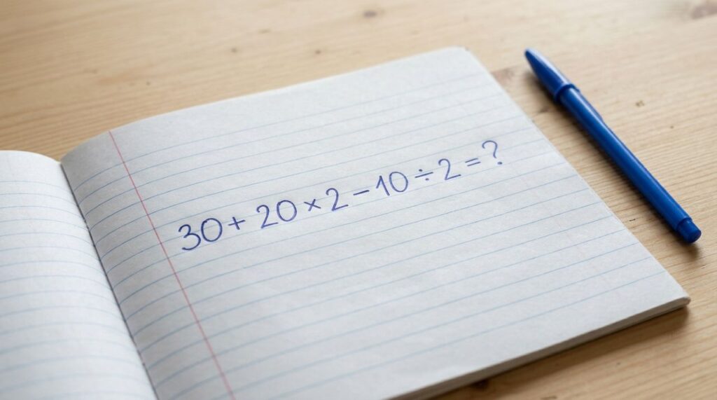 Resolva 30+ 20 × 2 − 10 ÷ 2 sem calculadora: a maioria dos adultos erra no segundo passo porque esquece uma regra aprendida na escola
