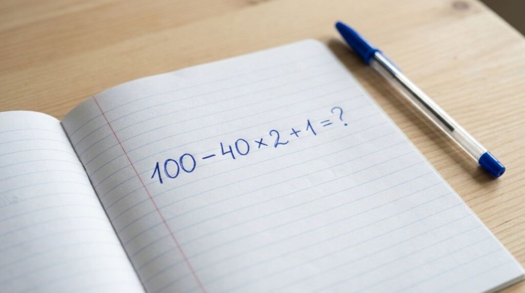 Não precisa de calculadora, apenas lembrar uma regra: 100 − 40 × 2 + 1