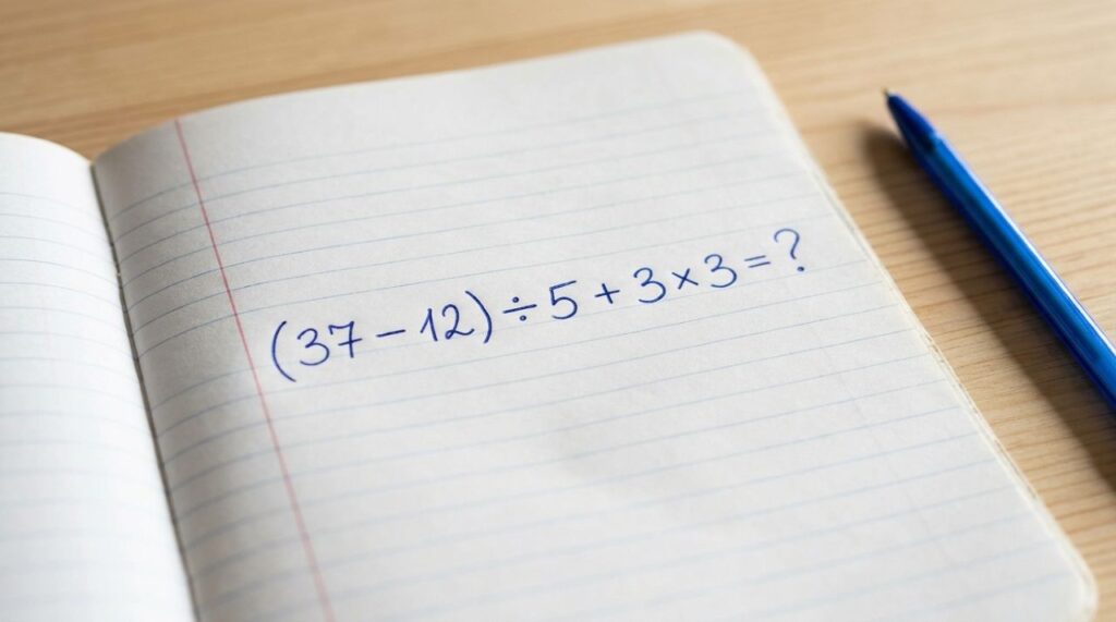 A maioria começa pela parte errada: (37 – 12) ÷ 5 + 3 × 3
