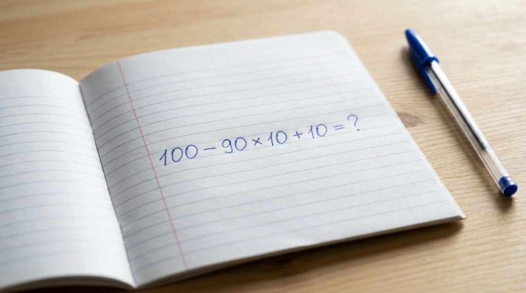 Não precisa de calculadora, apenas lembrar uma regra: 100 − 90 × 10 + 10