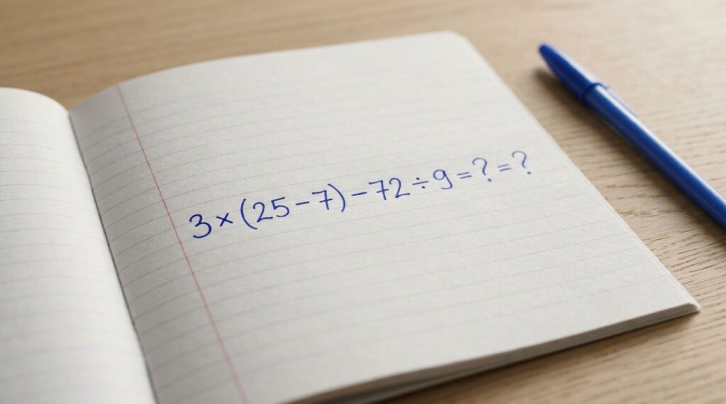 Se sua tabuada ainda está em dia, tente resolver 3 × (25 − 7) − 72 ÷ 9 sem calculadora e descubra se você domina a matemática básica