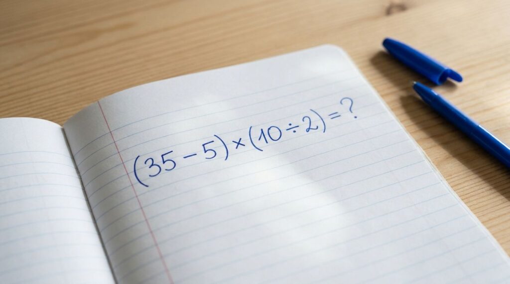 Se você lembra das aulas de matemática, resolva: (35 − 5) × (10 ÷ 2)