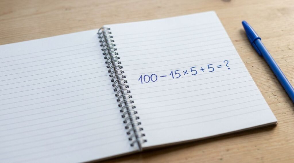 Não precisa de calculadora, apenas lembrar uma regra: 100 − 15 × 5 + 5