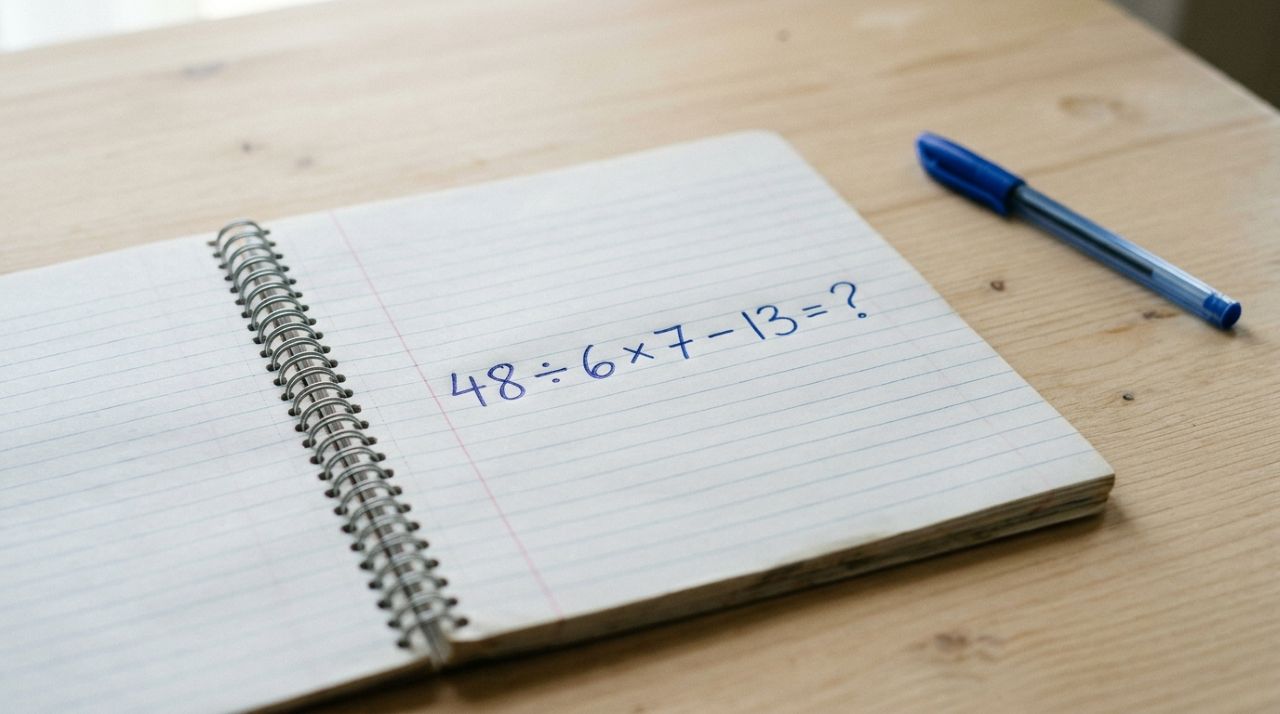 Você tem 20 segundos para resolver 48 ÷ 6 × 7 − 13 e provar que ainda lembra de uma regra matemática que muita gente confunde