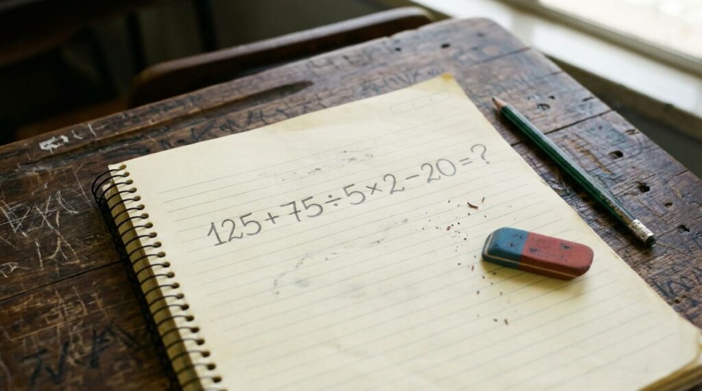 Quanto é 125 + 75 ÷ 5 × 2 − 20? A conta parece fácil até você perceber que multiplicar primeiro nem sempre é a escolha certa