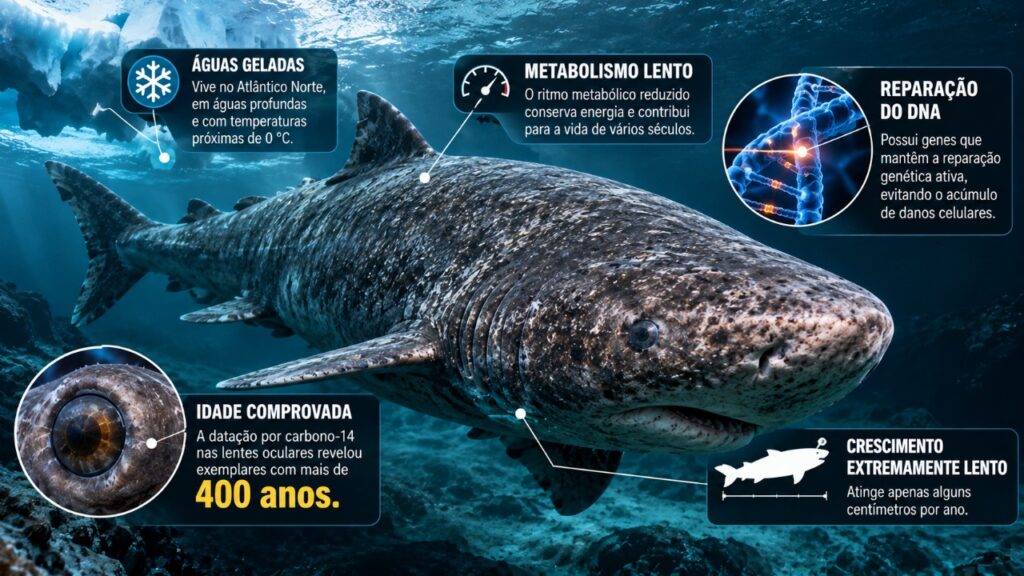 Cientistas investigam como algumas espécies de tubarões conseguem viver por séculos e o que sua longevidade revela sobre o envelhecimento