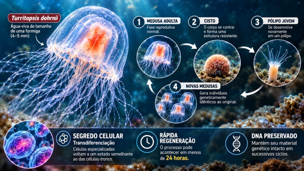 Existe uma espécie de água-viva capaz de voltar a uma fase anterior da vida, e essa característica extraordinária ajuda cientistas a investigar os limites do envelhecimento