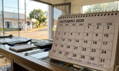 Feriado na próxima terça-feira, 27 de outubro, surpreende moradores e pode mudar o expediente de bancos, escolas e repartições