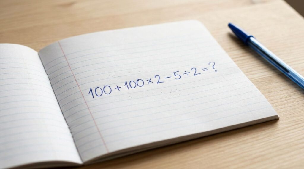 Resolva 100+ 100 × 2 − 5 ÷ 2 sem calculadora: a maioria dos adultos erra no segundo passo porque esquece uma regra aprendida na escola
